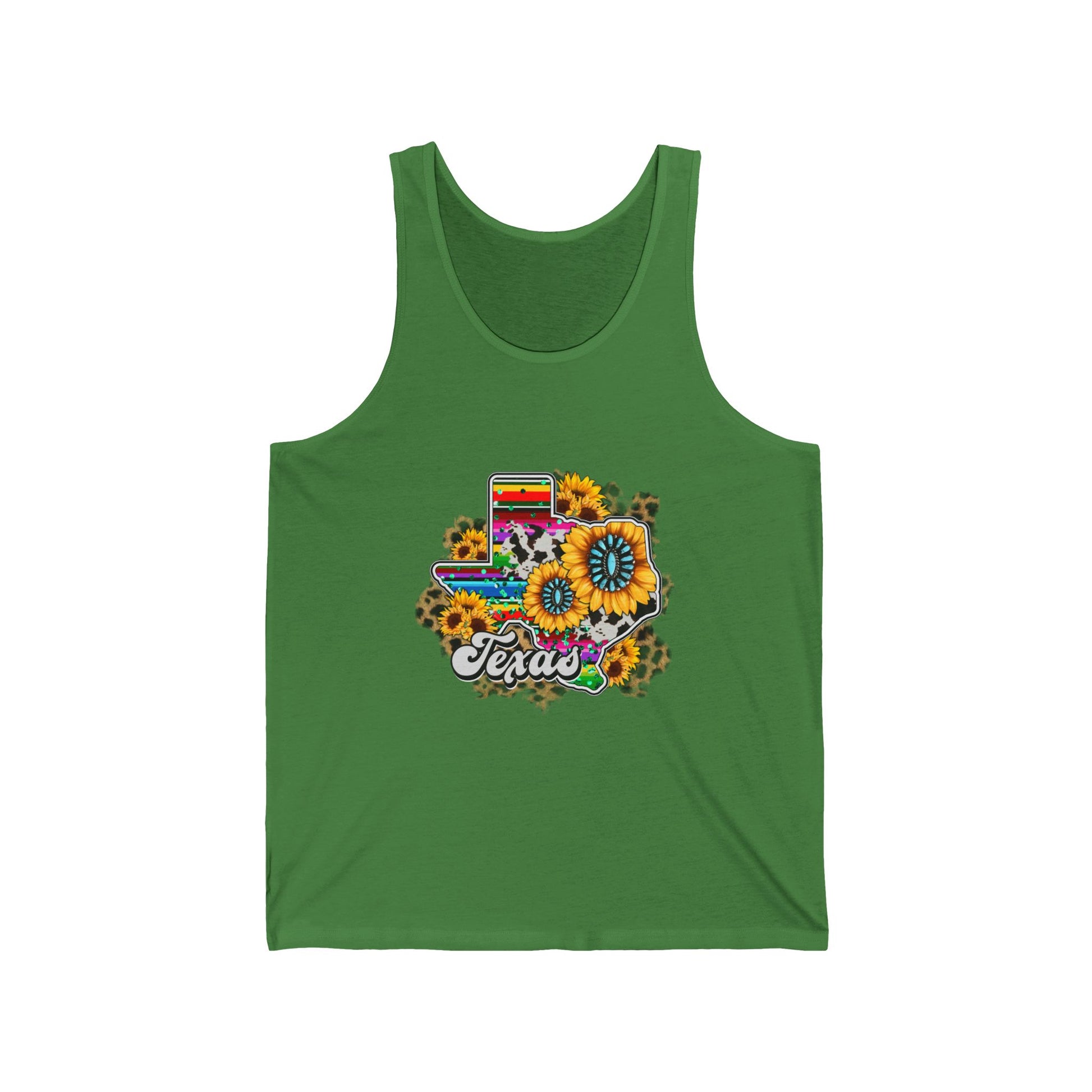 Colorful Texas Sunflower Unisex Jersey Tank, Summer Wear, Pride Apparel, Gift for Texas Lovers, Floral Graphic Tank Top, Casual Outfit