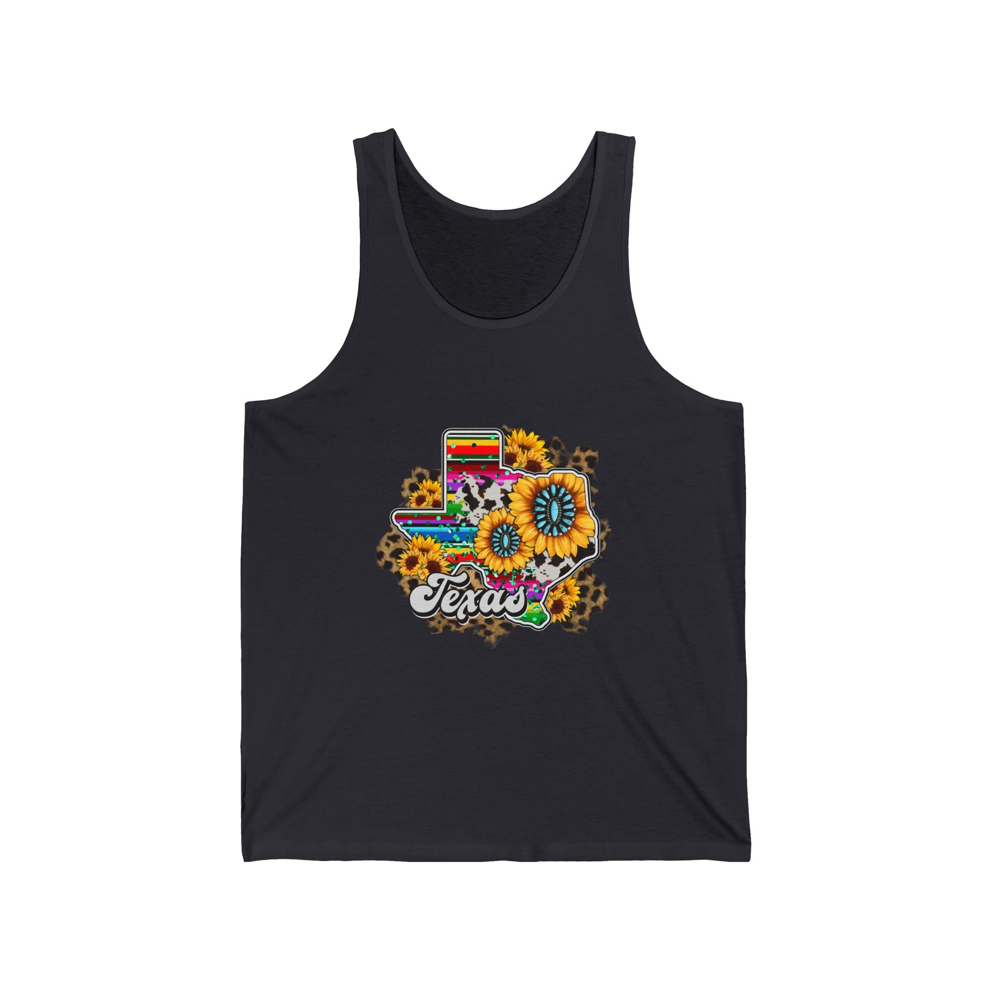 Colorful Texas Sunflower Unisex Jersey Tank, Summer Wear, Pride Apparel, Gift for Texas Lovers, Floral Graphic Tank Top, Casual Outfit