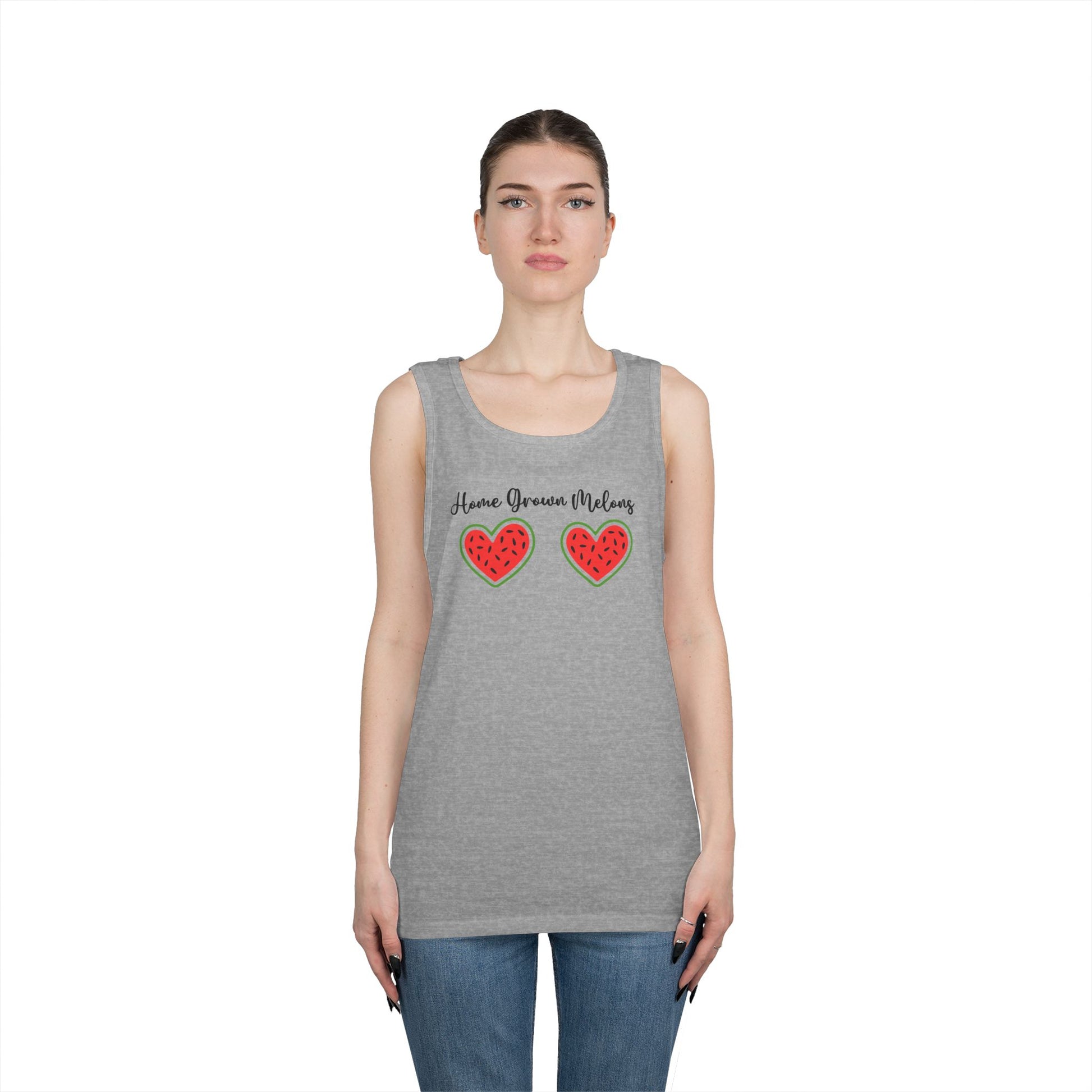 Cute Watermelon Hearts Tank Top, Summer Top, Casual Wear, Gift for Friends, Unisex Cotton Shirt, Love Vibe, Beach Wear