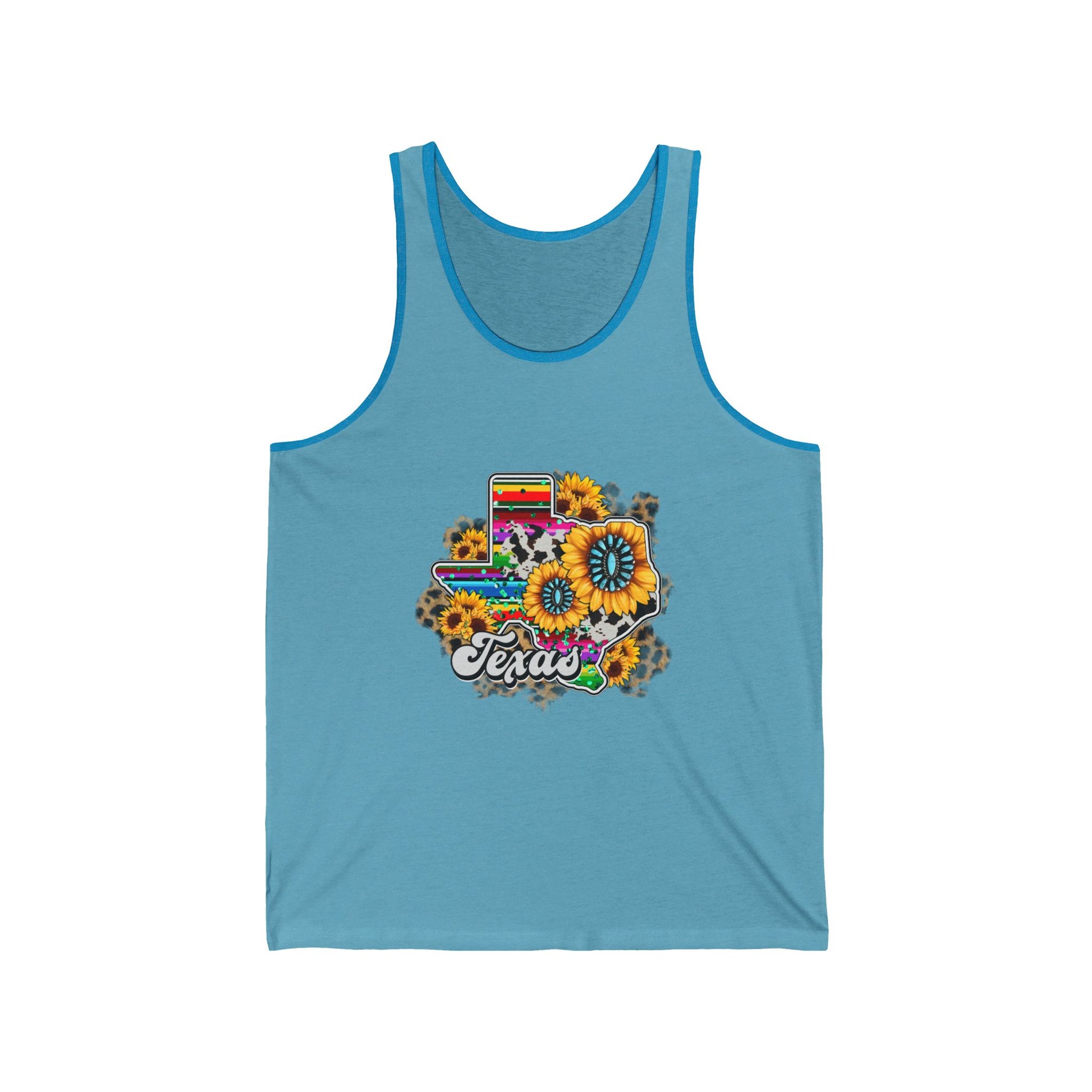 Colorful Texas Sunflower Unisex Jersey Tank, Summer Wear, Pride Apparel, Gift for Texas Lovers, Floral Graphic Tank Top, Casual Outfit