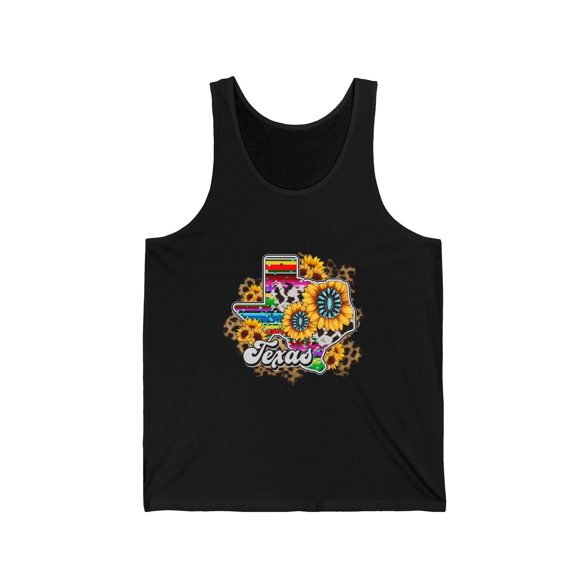 Colorful Texas Sunflower Unisex Jersey Tank, Summer Wear, Pride Apparel, Gift for Texas Lovers, Floral Graphic Tank Top, Casual Outfit
