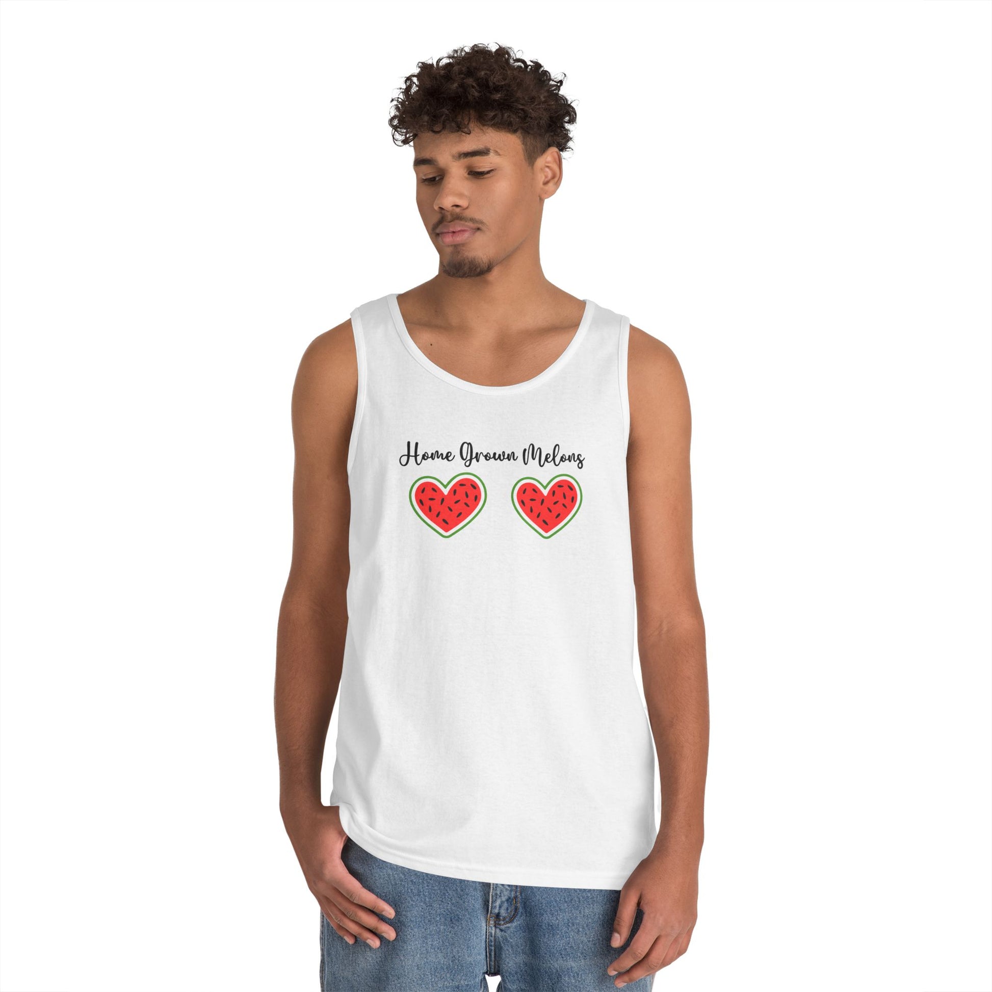Cute Watermelon Hearts Tank Top, Summer Top, Casual Wear, Gift for Friends, Unisex Cotton Shirt, Love Vibe, Beach Wear