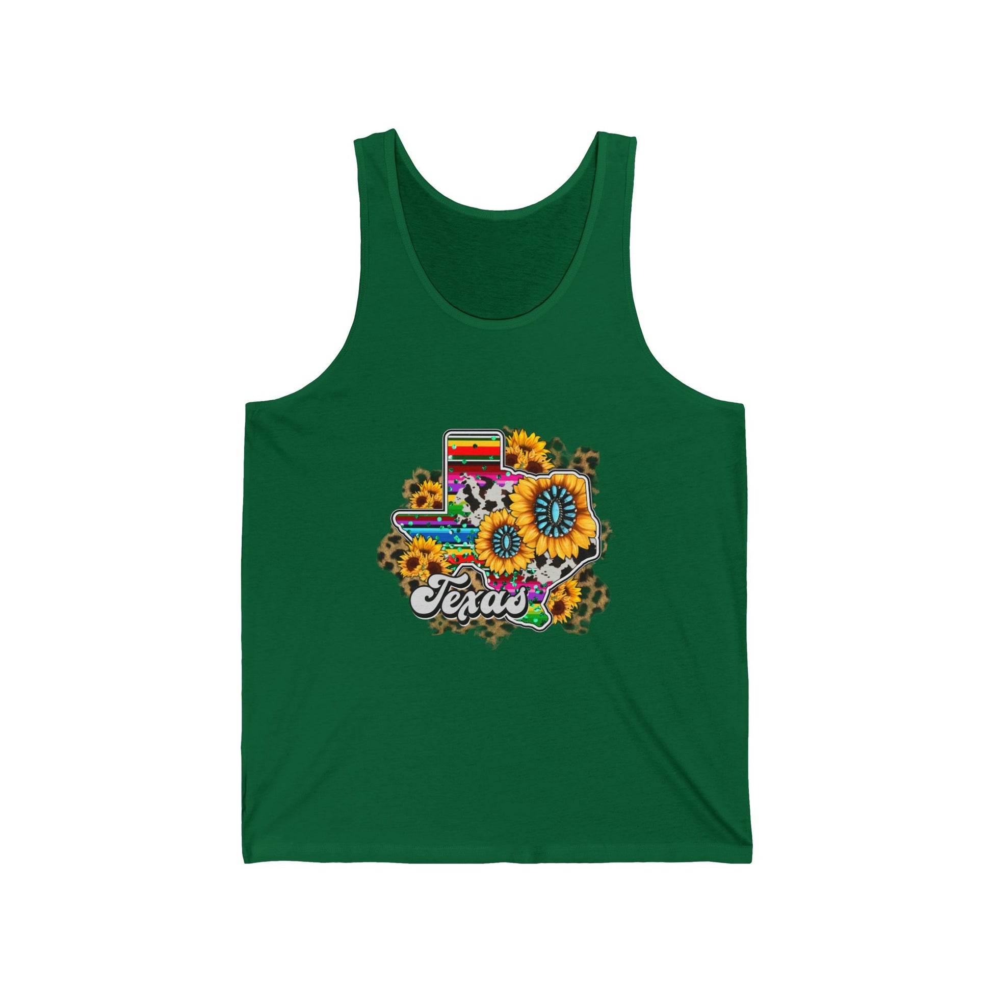 Colorful Texas Sunflower Unisex Jersey Tank, Summer Wear, Pride Apparel, Gift for Texas Lovers, Floral Graphic Tank Top, Casual Outfit